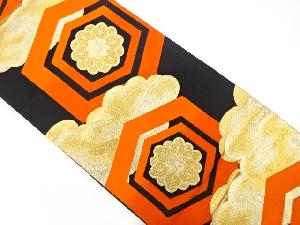 アンティーク　亀甲に花・雲模様織り出し袋帯（着用可）